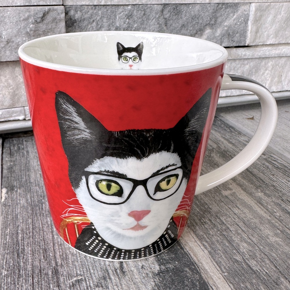 Two Can Art-PPD-Cat Wearing Glasses Collector Coffee Tea Mug Kitty Bone China